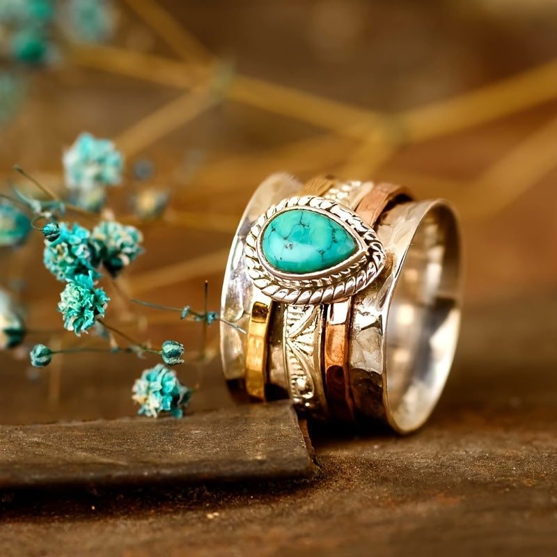 Women's & Men's Retro Style Turquoise Plated Three-color Wedding Rings