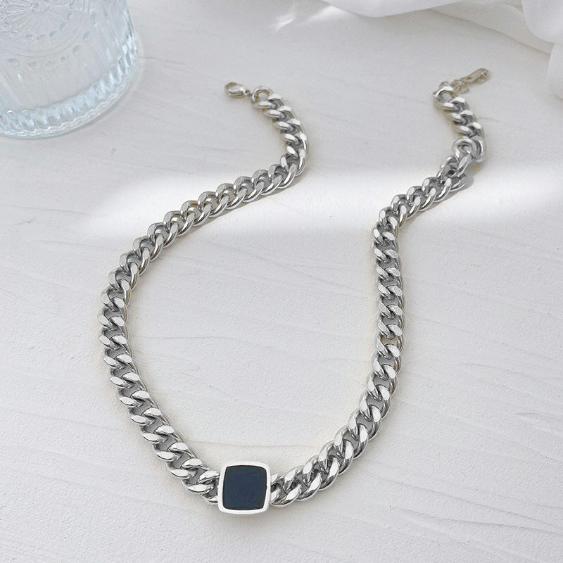 Women's Thick Straps Hip Hop Black Square Necklaces