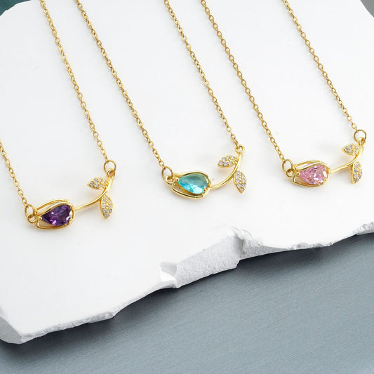 Plated Real Gold Inlaid Zircon Tulip Design Temperament Wild Pendants