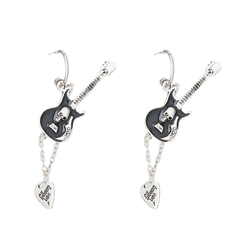 Women's Cold Style Wind Black Guitar Long Earrings