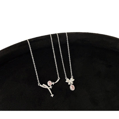 Pink Zircon Bow Meteor Female Gentle Niche Necklaces