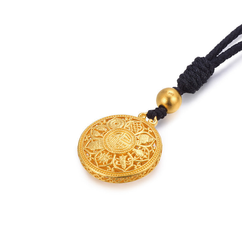 Gold Eight Treasures Fu Character Lotus Pendants