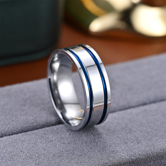 Men's Two-tone Double Line Matching Ornament Tail Rings