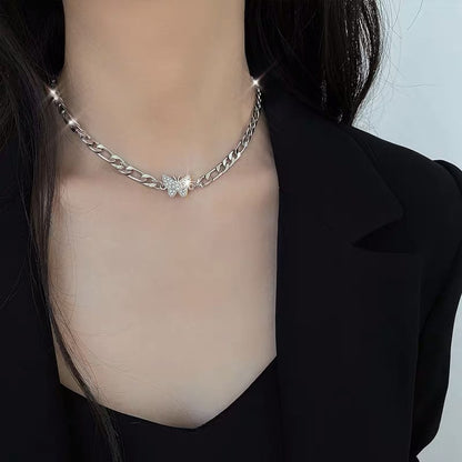 Women's Diamond Butterfly Clavicle Chain Hip Hop Cool Necklaces