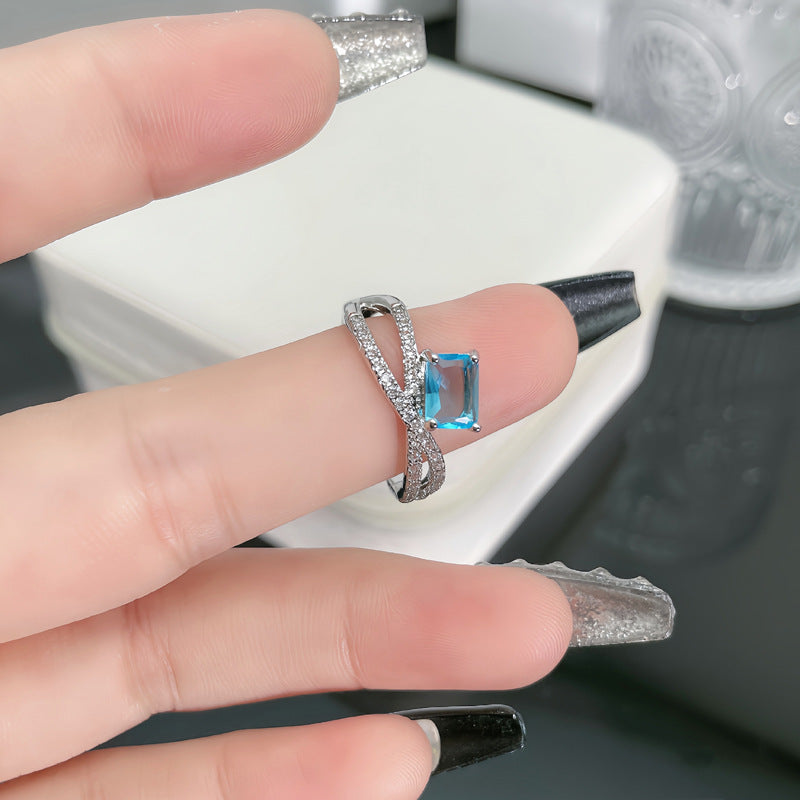 Aquamarine Zircon Light Luxury Graceful Personality Open Rings