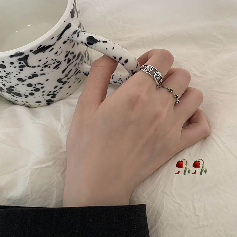 Style Retro Rose Flower Open Female Niche Unique Personality Rings