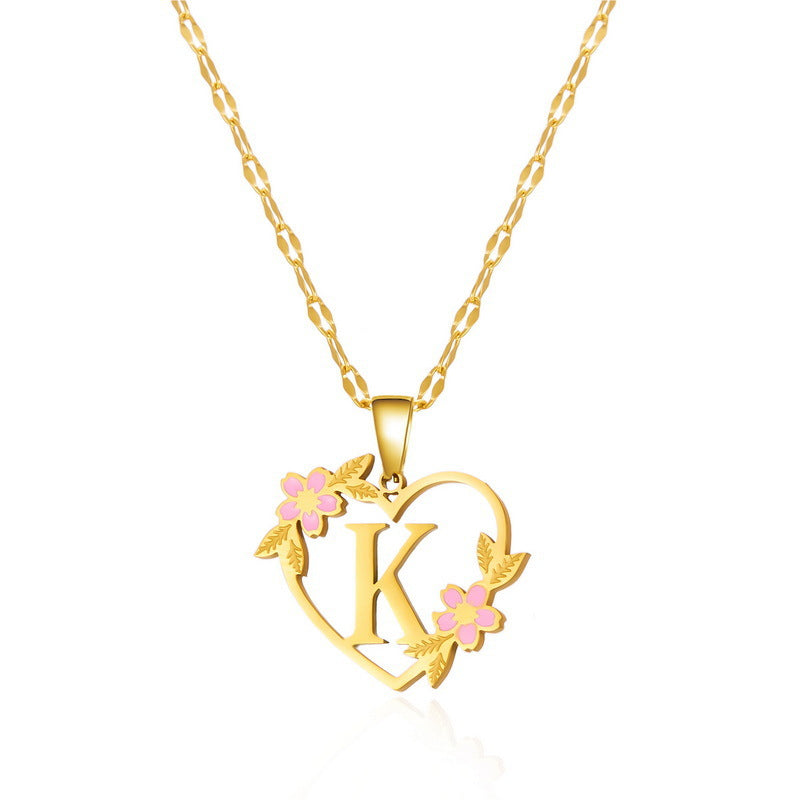 Fashion Letter Flower Cutout Love Titanium Steel Necklaces