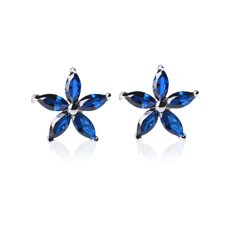 Women's Flower Ear Blue Zircon Fashion Simple Earrings