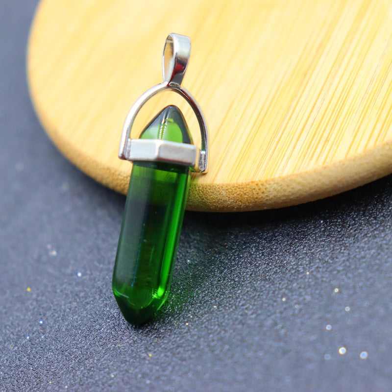 Natural Stone Crystal Hexagon Prism Bullet Pendants