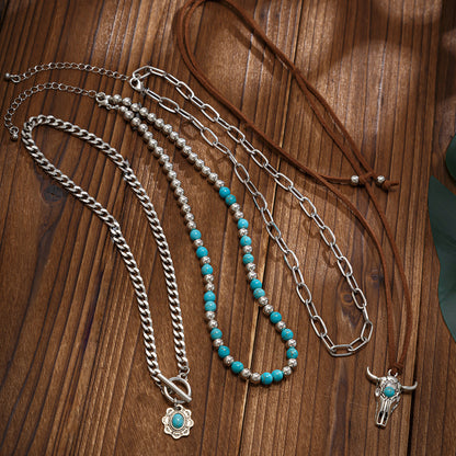 Beaded Geometric Turquoise Clavicle Chain Casual Necklaces