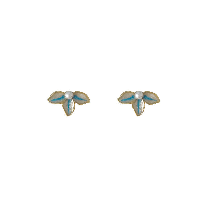 High-grade Sense Blue Color Enamel Design Blooming Earrings