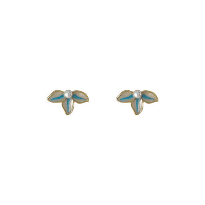 High-grade Sense Blue Color Enamel Design Blooming Earrings