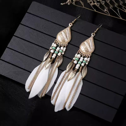 Ethnic Style Long Feather Temperamental Tassels Personality Earrings