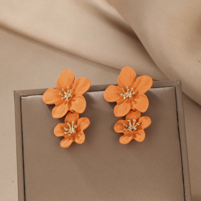 Trend Multicolor Double Layer Flower Simple Earrings