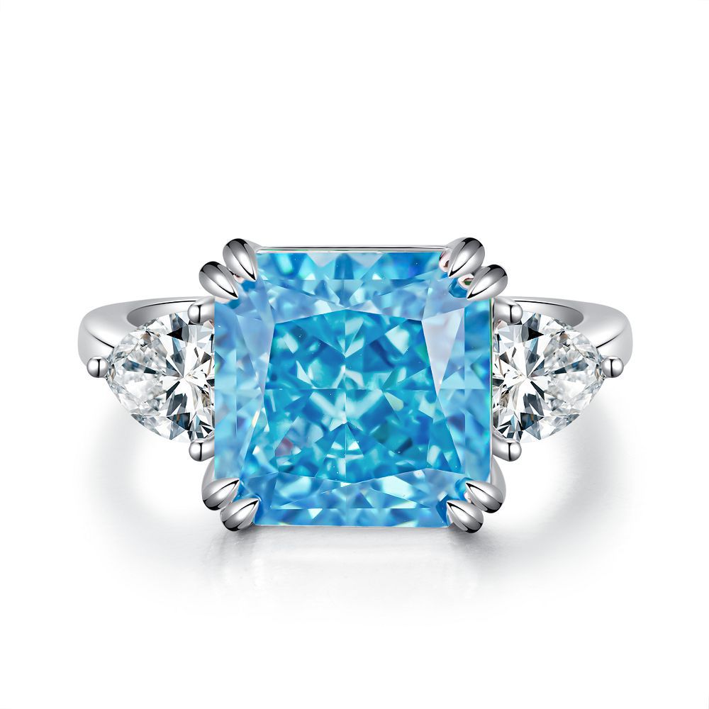 Zircon Square Ice Flower Cut High Rings