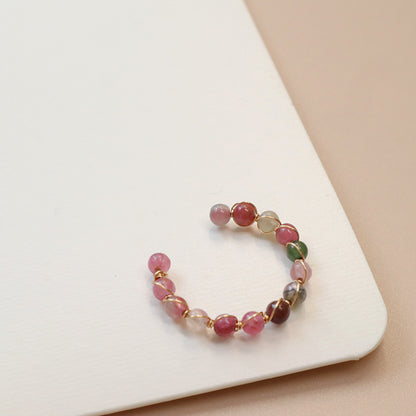 Tourmaline Sterling Sier Chinese Style Strawberry Quartz Charm Elastic Rings