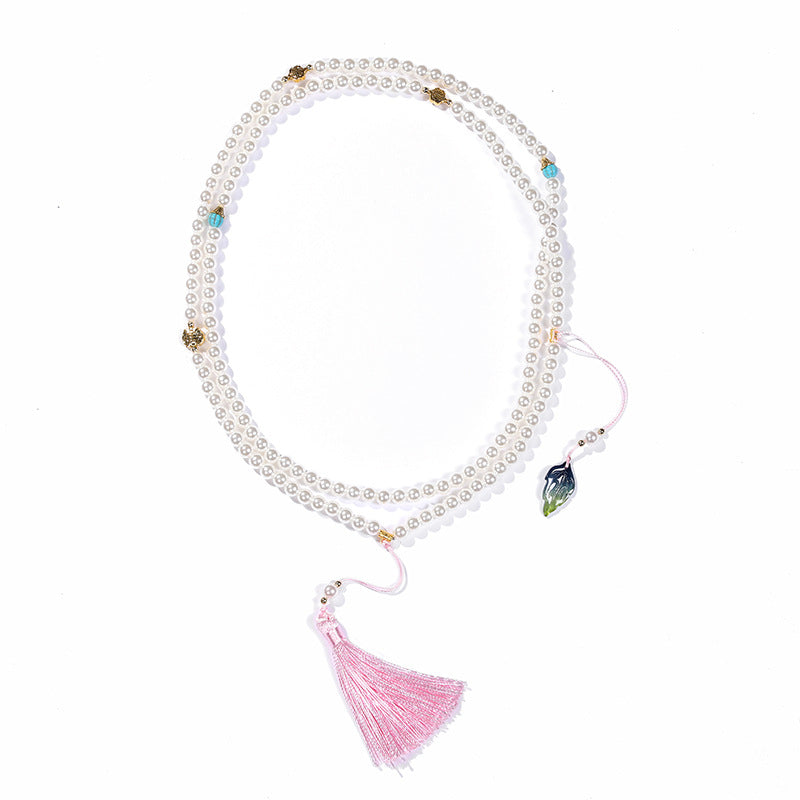 Long Cinnabar Beaded Chinese Style Chain Necklaces