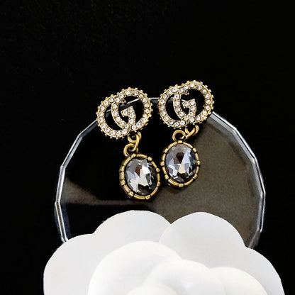 Women's & Men's Quality Collection Trending Rhinestone Letters Sier Earrings