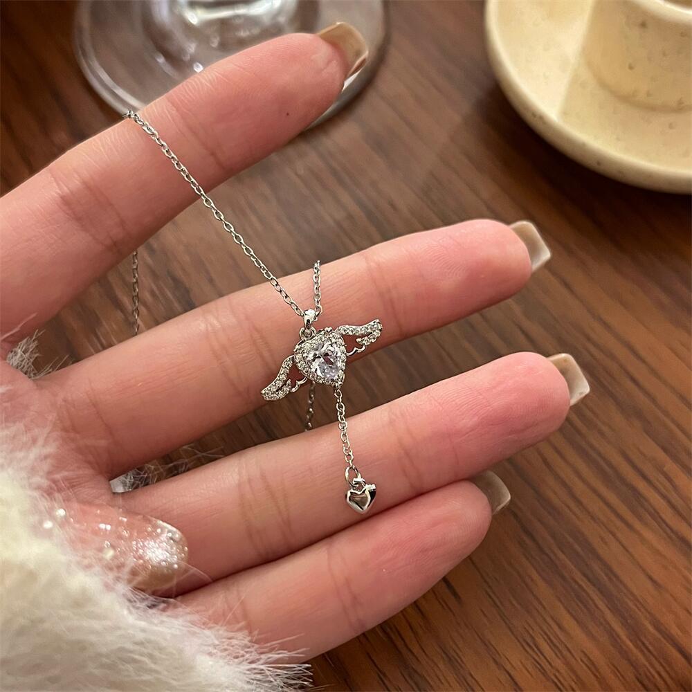 Female With Hearts Zircon Romantic Angel Necklaces