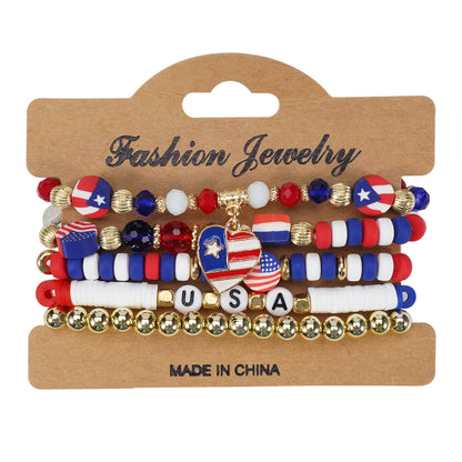 Flag Red White Blue Artificial Crystal Independence Bracelets