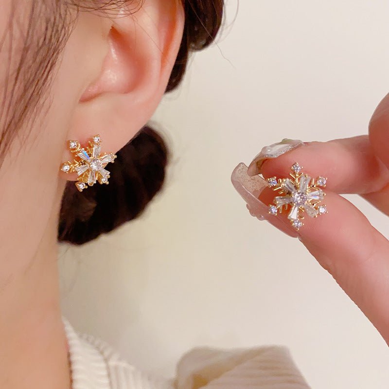 Small Exquisite Fashion Snowflake Rotating Sier Earrings