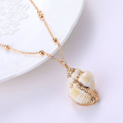 Women's & Men's Style Natural Shell Gold-plated Edge Alloy Necklaces