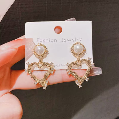 Women's Sier Needle Geometric Pearl Fashion Tassel Earrings