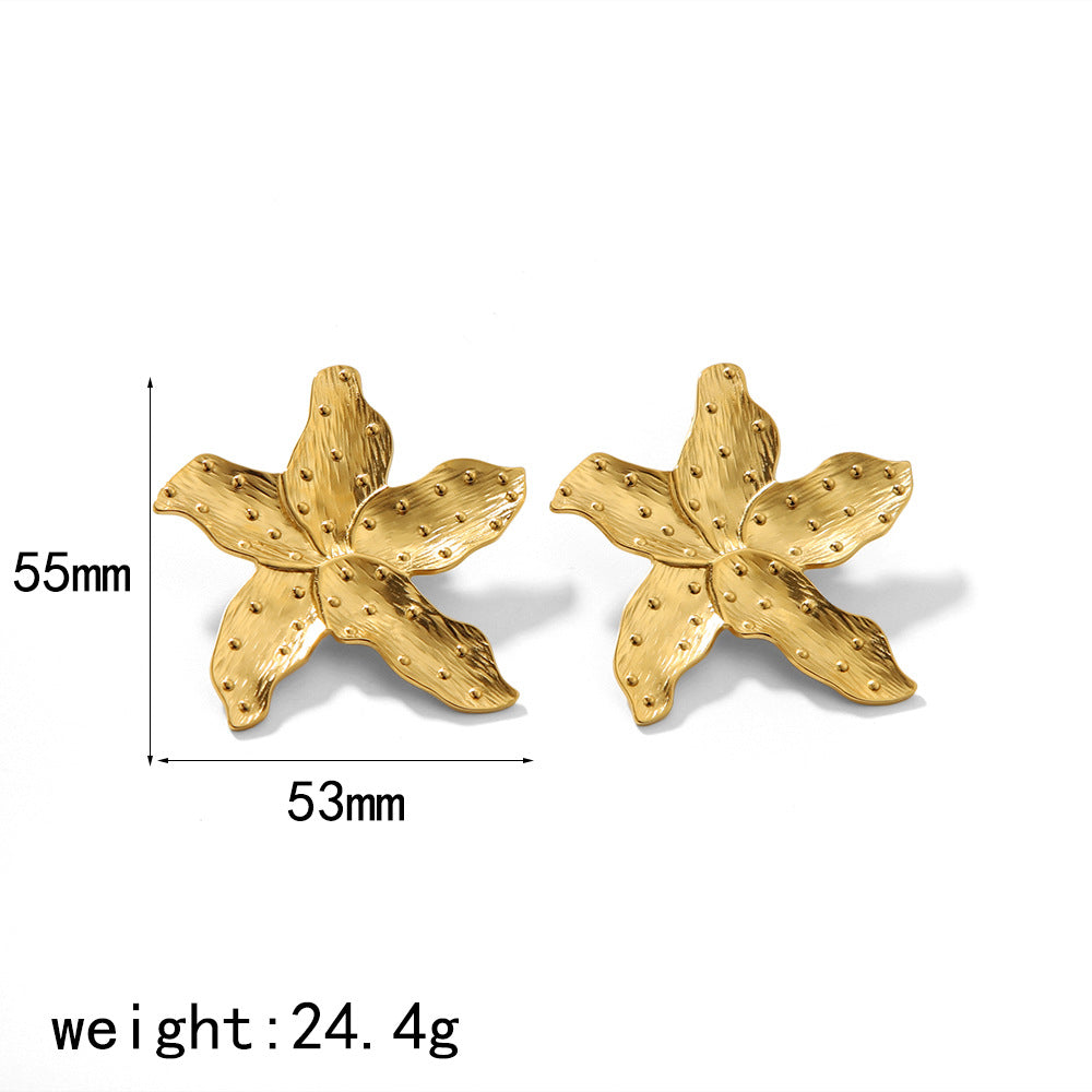 Gold Flower Female Niche Exaggerated Stainless Earrings