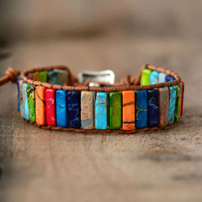 Colorful Emperor Stone Hand-woven Cowhide String Bracelets