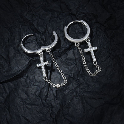 Men's Cross Tassel Trendy Unique Niche Design Earrings