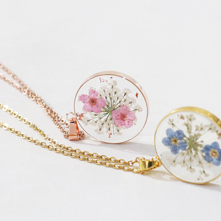 Rose Gold Myosotis Real Flower Dried Jewelry Transparent Resin Pendants