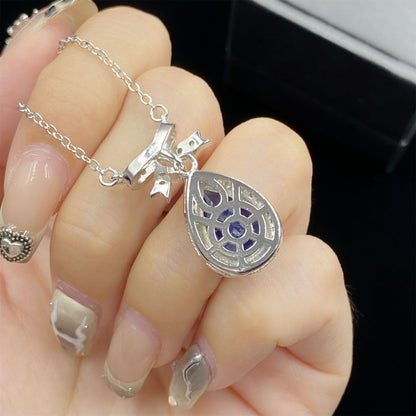 Bottom Cover Drop-shaped Artificial Sapphire Full Diamond Graceful Bow Pendants