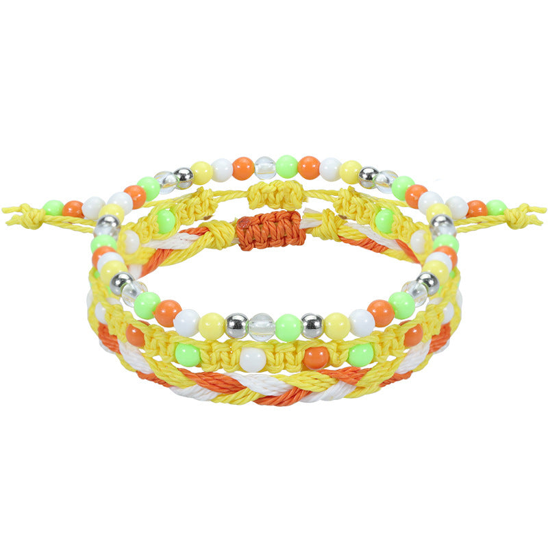 Beads Waterproof Wax Line Woven Three-piece Bracelets