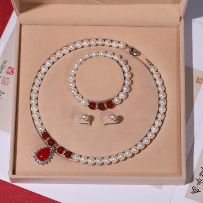 Women's Pearl Three-piece Set Ornament Mother's Day Necklaces