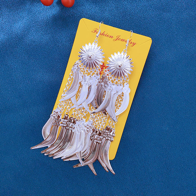 Long Exaggerated Stage Ornament Minorities Han Chinese Clothing Earrings