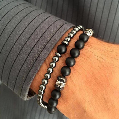 Men's Beaded Suit Haematite Cross Dumbbell Zircon Bracelets