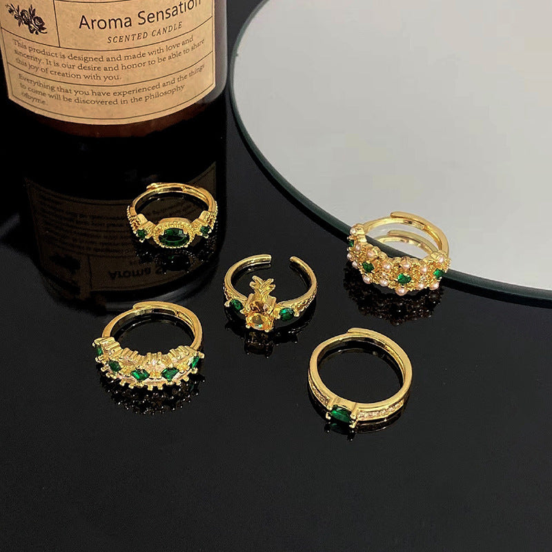 Women's Inlaid Colored Gems Open Retro Simple Temperamental Index Rings