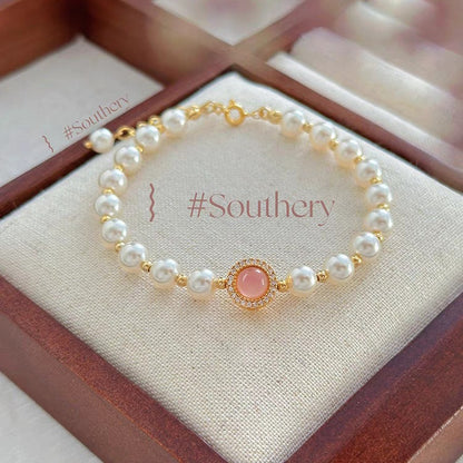 Women's Small Sweet Potato Rose Chalcedony Pearl Bracelets