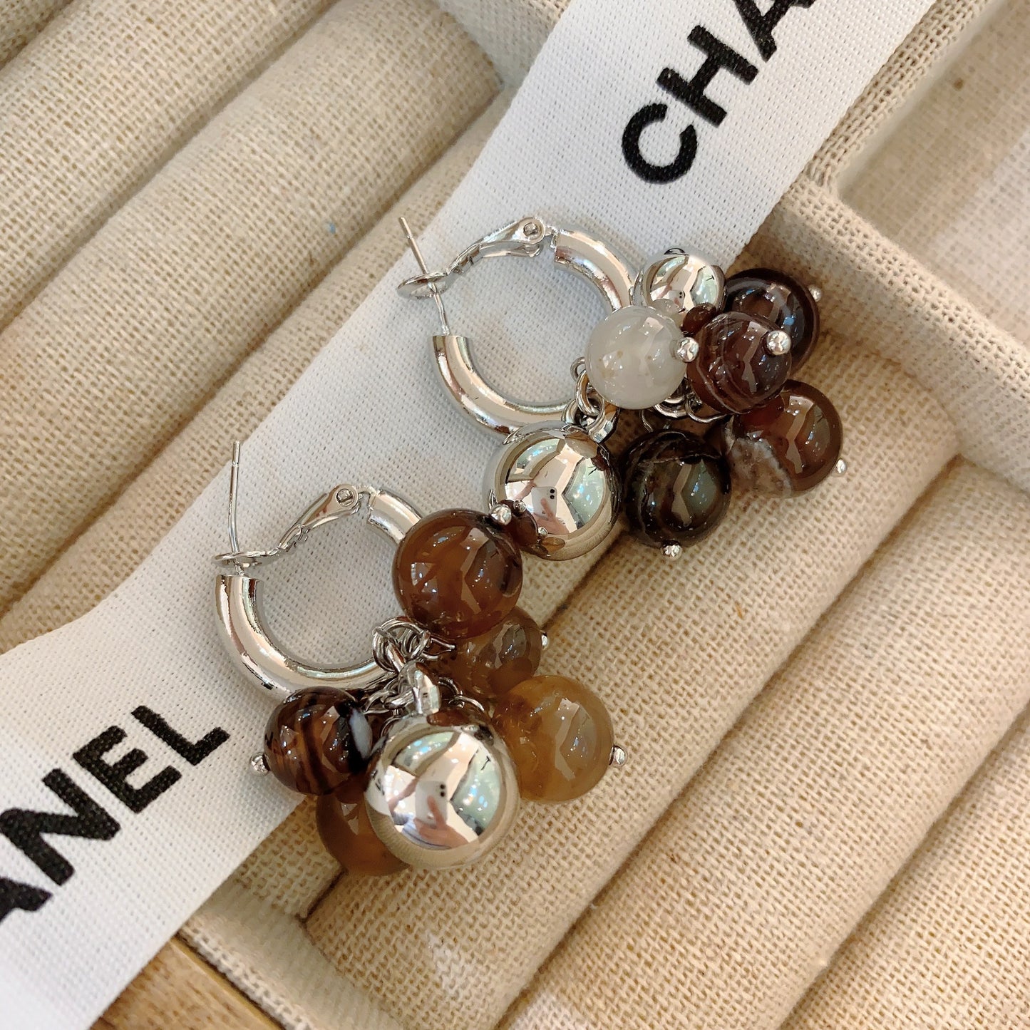 Coffee Color Natural Stone Design Temperament Earrings