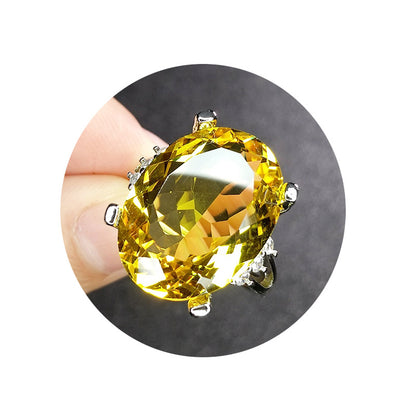 Gold Plated Egg-shaped Yellow Gem Diamond Rings