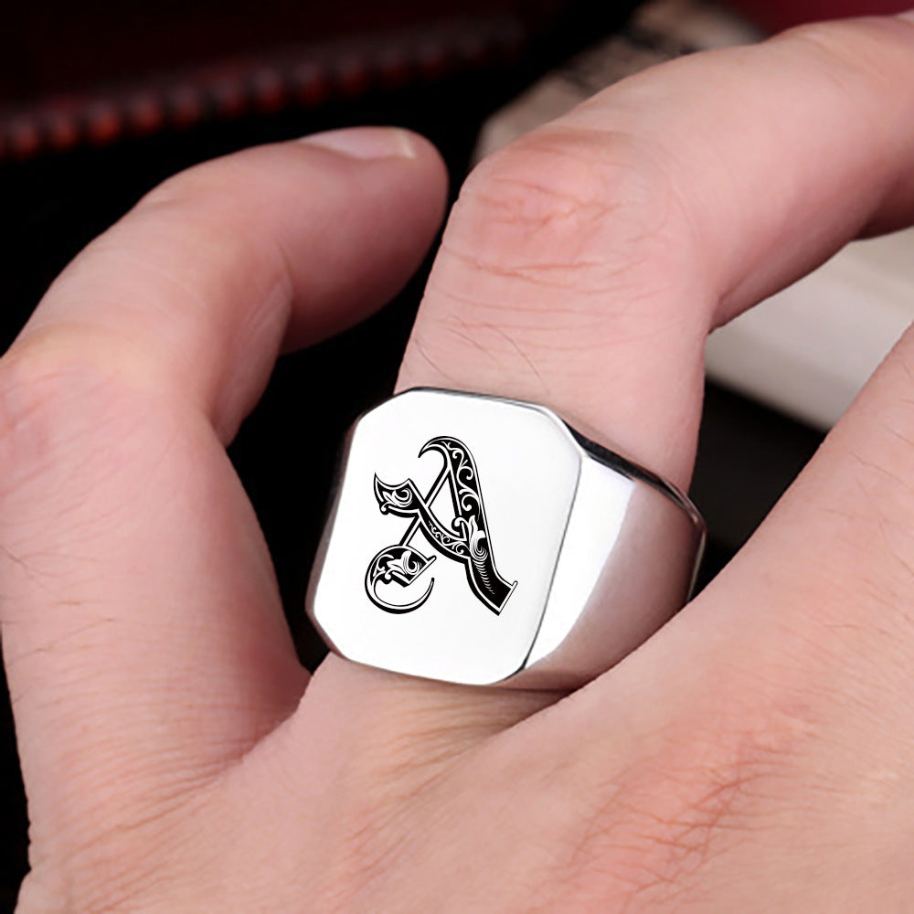 Men's English Initial Letter Titanium Steel Retro Rings