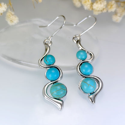 Curve Inlaid Sea Blue Cat Eye Earrings