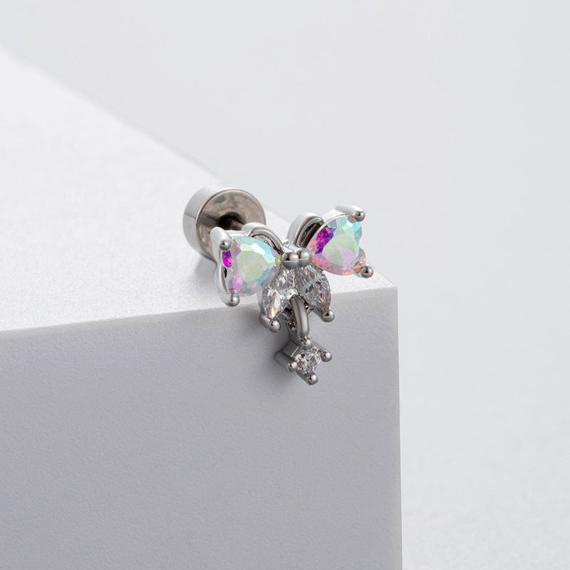 Titanium Steel Ear Bone Cross Bow Garland Screw Earrings