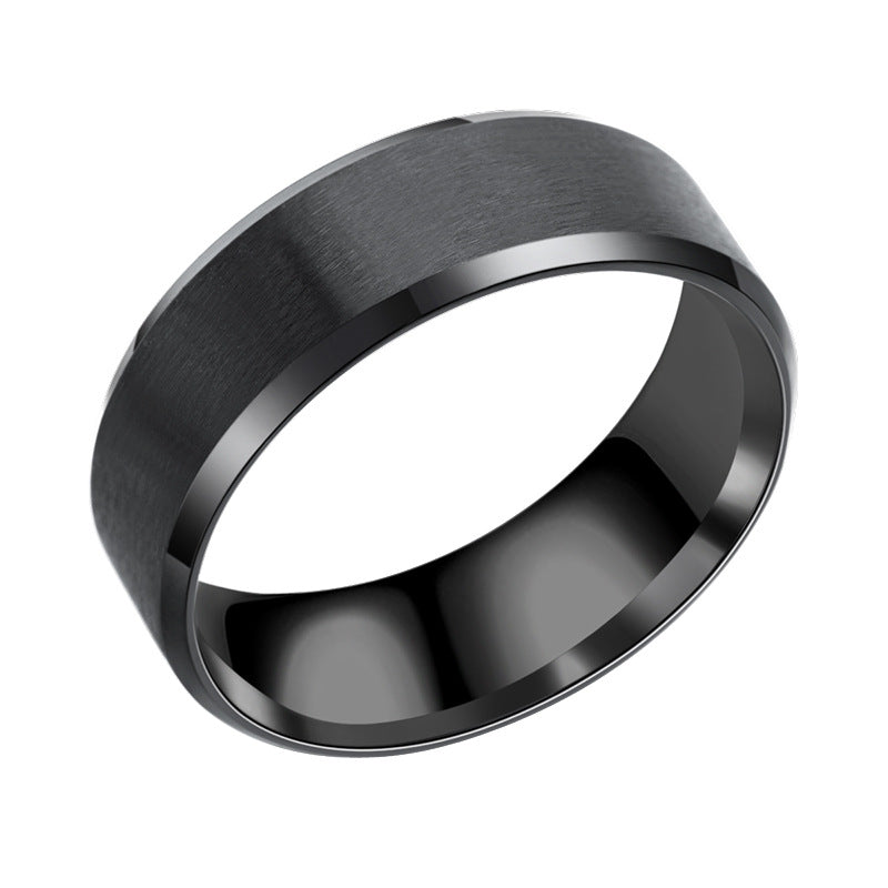 Men's Double Beveled Edge Frosted Matte Brushed Rings