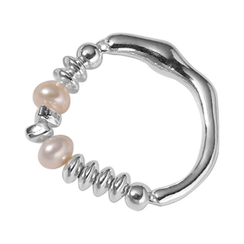 Sterling Sier Irregular Small Pieces Of Pearl Female Retro Rings