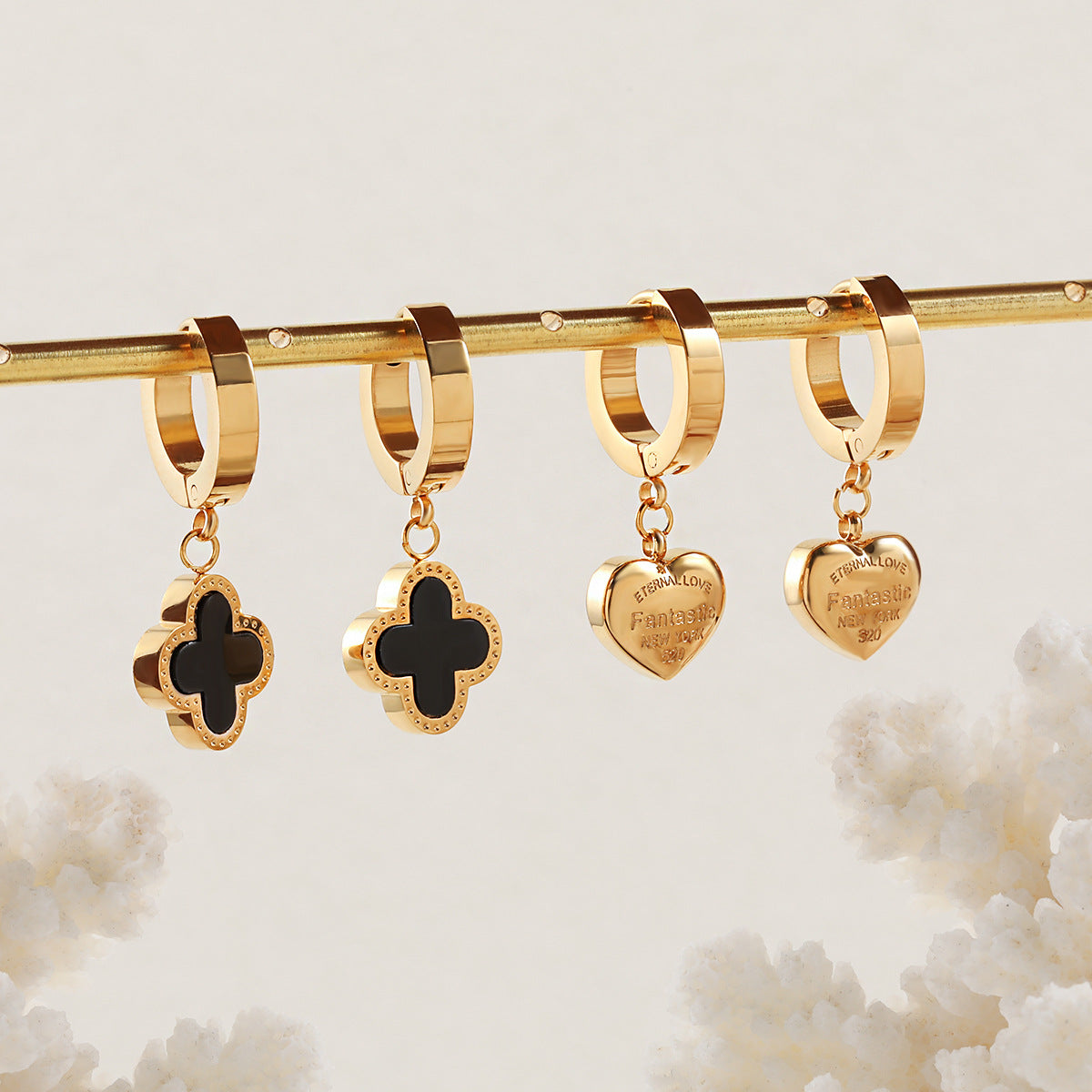 Niche Double-sided Clover Heart-shaped Ear Clip Earrings