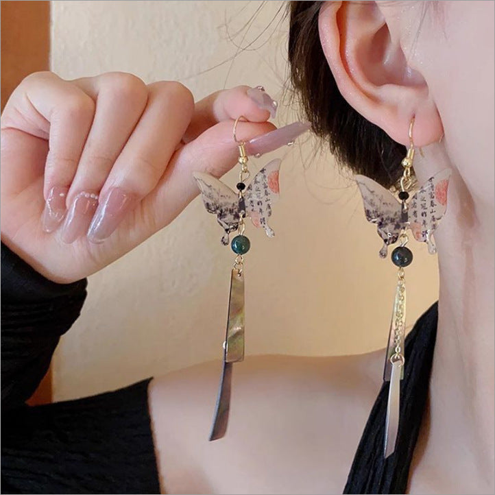 National Fan-shaped Tassel Temperamental High Sense Earrings