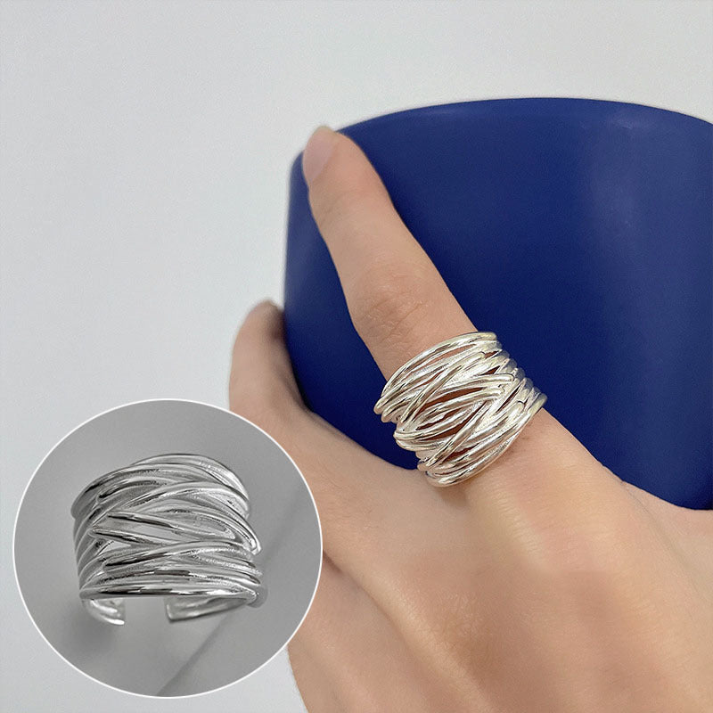 Line Cross Cord For Braiding Female Simple Irregular Wide Rings