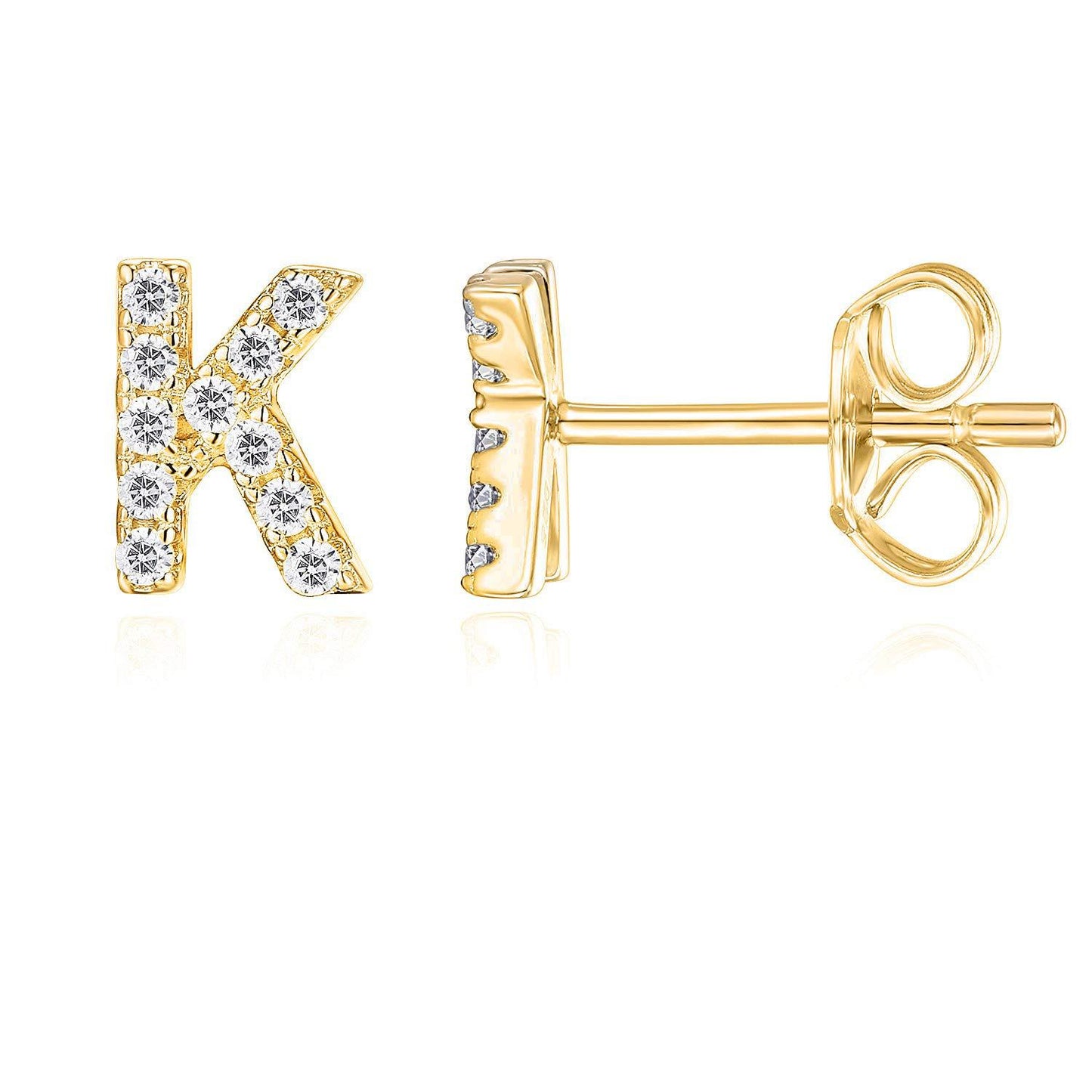 Sier English Alphabet Letter Micro Inlaid Earrings