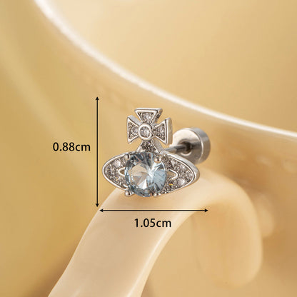 Rod Light Sea Blue Saturn High-grade Earrings